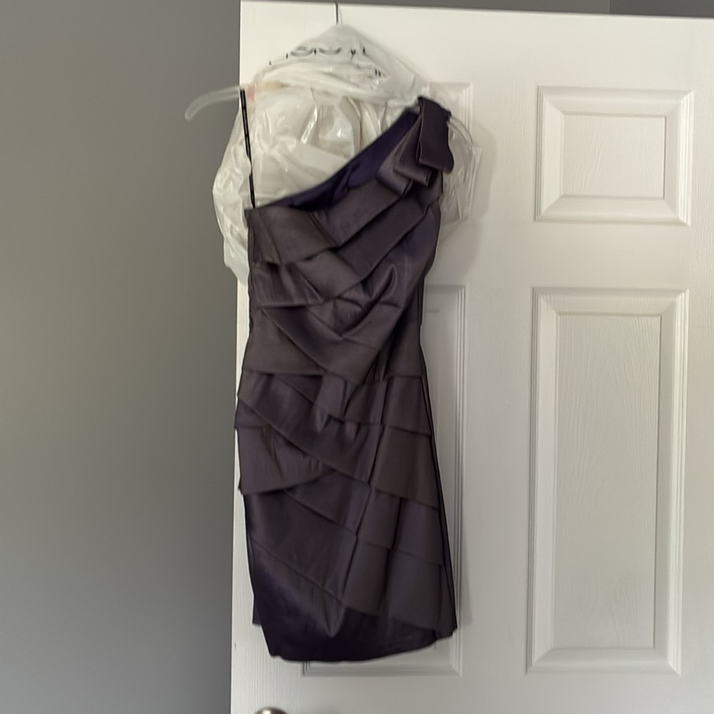 Jessica McClintock One-Shoulder Layered Dress in Deep Purple